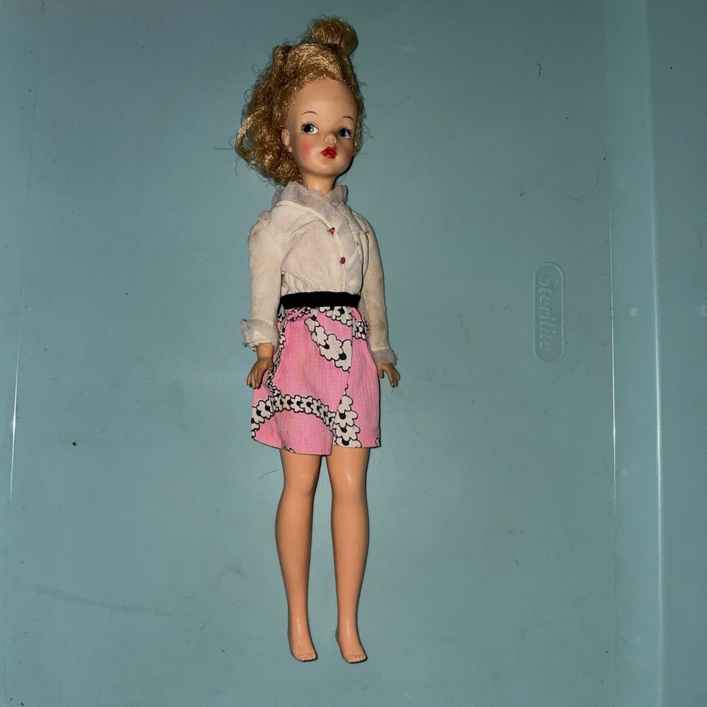 Vintage Ideal Tammy Doll Blonde Wavy Hair Pink Skirt  1960s